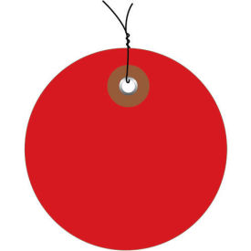 2" Diameter Pre-Wired Plastic Circle Tags, Red, 100 Pack