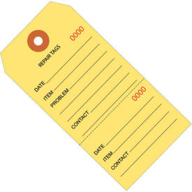 4-3/4"x2-3/8" Consecutively Numbered Repair Tags Yellow, 100 Pack