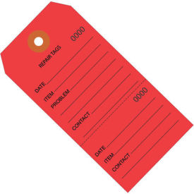 4-3/4"x2-3/8" Consecutively Numbered Repair Tags Red, 100 Pack