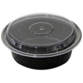 VERSAtainer Microwavable Round Containers, 32 oz., 7" Diameter, Black/Clear - 150 Pack