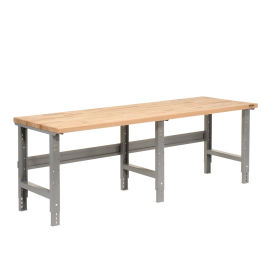 Adjustable Height Workbench, Birch Butcher Block Square Edge, 96"W x 30"D x 29-5/8 to 37-1/4"H, Gray