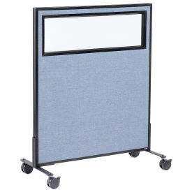 36-1/4"W x 45"H Mobile Office Partition Panel with Partial Window, Blue