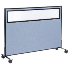60-1/4"W x 45"H Mobile Office Partition Panel with Partial Window, Blue