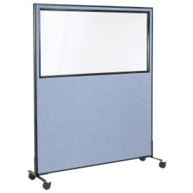 60-1/4"W x 75"H Mobile Office Partition Panel with Partial Window, Blue