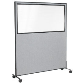 60-1/4"W x 75"H Mobile Office Partition Panel with Partial Window, Gray