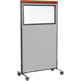 36-1/4"W x 64-1/2"H Mobile Deluxe Office Partition Panel with Partial Window, Gray