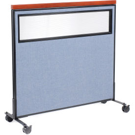 48-1/4"W x 46-1/2"H Mobile Deluxe Office Partition Panel with Partial Window, Blue
