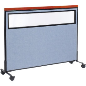 60-1/4"W x 46-1/2"H Mobile Deluxe Office Partition Panel with Partial Window, Blue