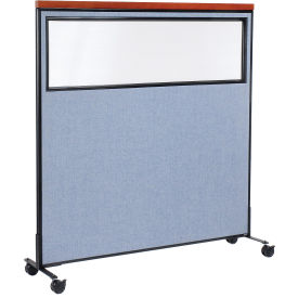 60-1/4"W x 64-1/2"H Mobile Deluxe Office Partition Panel with Partial Window, Blue