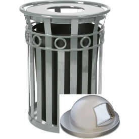 Witt Industries M3600-R-DT-SLV Oakley 36 Gal. Decorative Slatted Steel Receptacle w/Dome Top, Silver