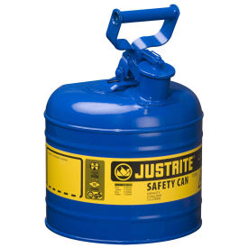 Justrite 7120300 Type I Steel Safety Can, 2 Gallon (7.5L), Self-Close Lid, Blue