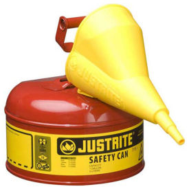 Justrite 7110110 Type I Steel Safety Can With Funnel, 1 Gallon (4L), Self-Close Lid, Red