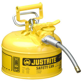 Justrite 7210220 Type II AccuFlow Steel Safety Can, 1 Gal., 5/8" Metal Hose, Yellow