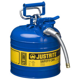 Justrite 7220320 Type II AccuFlow Steel Safety Can, 2 Gal., 5/8" Metal Hose, Blue