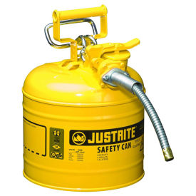 Justrite 7220220 Type II AccuFlow Steel Safety Can, 2 Gal., 5/8" Metal Hose, Yellow