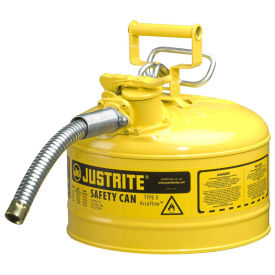 Justrite 7225230 Type II AccuFlow Steel Safety Can, 2.5 Gal., 1" Metal Hose, Yellow
