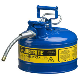 Justrite 7225320 Type II AccuFlow Steel Safety Can, 2.5 Gal., 5/8" Metal Hose, Blue