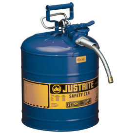Justrite 7250320 Type II AccuFlow Steel Safety Can, 5 Gal., 5/8" Metal Hose, Blue