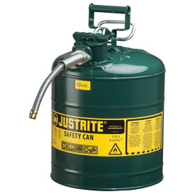Justrite 7250420 Type II AccuFlow Steel Safety Can, 5 Gal., 5/8" Metal Hose, Green