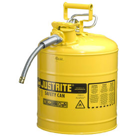 Justrite 7250220 Type II AccuFlow Steel Safety Can, 5 Gal., 5/8" Metal Hose, Yellow