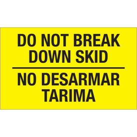 3" x 5" "Do Not Break Down Skid" Bilingual Labels, Fluorescent Yellow, 500 Per Roll