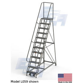 EGA L059 Industrial Rolling Ladder 12-Step, 26" Wide Perforated, Gray, 450Lb. Capacity