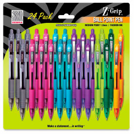 Zebra Z-Grip Retractable Ballpoint Pen, Assorted Ink, Medium Point, 24/Pack