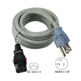 15A, Power Supply Cord with Push Lock, NEMA 5-15P to IEC C19