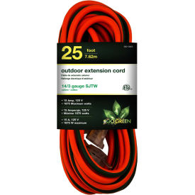 14/3 SJTW-A 25' Extension Cord - Lighted Ends - Orange/Green