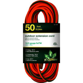 14/3 SJTW-A 50' Extension Cord - Lighted Ends, Orange/Green