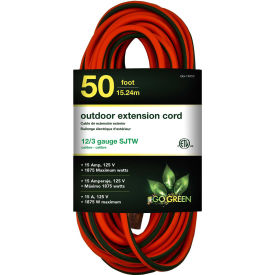 12/3 SJTW-A 50' Extension Cord - Lighted Ends - Orange/Green