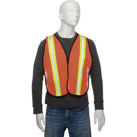 Hi-Vis Safety Vest, 2" Lime/Silver Strips, Polyester Mesh, Orange, One Size