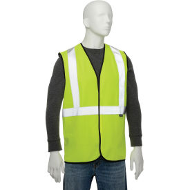Class 2 Hi-Vis Safety Vest, 2" Silver Strips, Polyester Solid, Lime, Size S/M