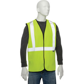 Class 2 Hi-Vis Safety Vest, 2" Silver Strips, Polyester Solid, Lime, Size 2XL/3XL