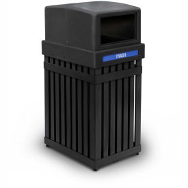 Commercial Zone ArchTec Parkview Single Trash Container, 25 Gallon, Black, Square Opening