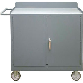 Durham Mfg. Mobile Bench Cabinet, Steel Top, 2 Doors, 35-11/16"W x 18-1/8"D, Gray