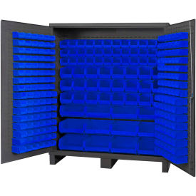 Global Industrial 16 Ga. All-Welded Bin Cabinet, Flush Door, 264 Blue Bins, 72x24x84