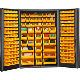 Global Industrial 16 Ga. All-Welded Bin Cabinet, Deep Door, 176 Yellow Bins, 48x24x72