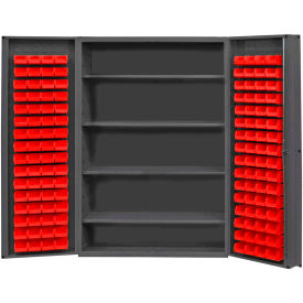 912785-4 Durham Bin Cabinet: 36 in x 24 in 72 in, 4 Shelves, 96 Bins,  Yellow, Deep Box, 14 ga Panel, Gray