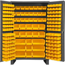 Global Industrial 16 Ga. All-Welded Bin Cabinet, Flush Door, 171 Yellow Bins, 48x24x78