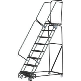 Ballymore WA082414G 8 Step Safety Rolling Ladder, Weight Actuated Lock Step 16"W Serrated Step