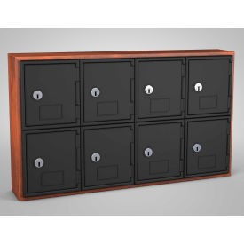 United Visual Cell Phone Locker, 8 Door, 24" x 4" x 13-1/2", Cherry/Black