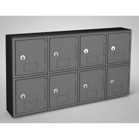 United Visual Cell Phone Locker, 8 Door, 22" x 4" x 12-1/2", Black/Grey
