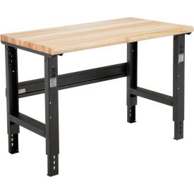 Adjustable Height Workbench C-Channel Leg, 48"W x 36"D, 1-3/4" Maple Top Safety Edge, Black