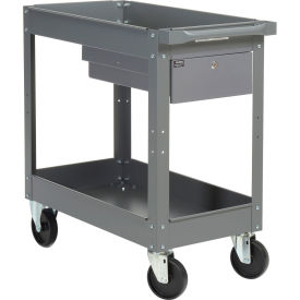 2 Shelf Deep Tray Steel Stock Cart, 500 Lb. Cap. with 1 Drawer, 30"L x 16"W x 32"H
