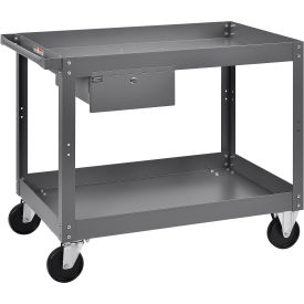 2 Shelf Deep Tray Steel Stock Cart, 800 Lb. Capacity with 1 Drawer, 36"L x 24"W x 32"H