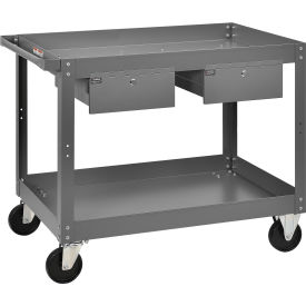 2 Shelf Deep Tray Steel Stock Cart, 800 Lb. Capacity with 2 Drawers, 36"L x 24"W x 32"H