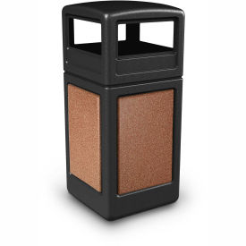 Commercial Zone StoneTec® 42 Gallon Square Receptacle with Dome Lid, Black w/Sedona Panels