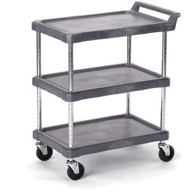 Economical Polymer Utility Carts - 28"Wx17"D Shelf - 3 Shelves