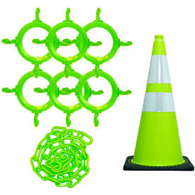 Mr. Chain 93277-6  Traffic Cone & Chain Kit with Reflective Collars, Safety Green
